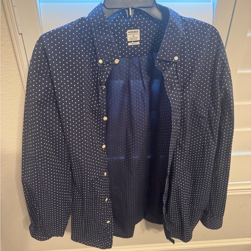 Bonobos Men’s Button Down Shirt Navy Polka Dot XL
